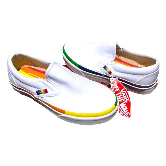 VANS White Classic Slip-On Canvas, Rainbow Women's Size 6 or 6.5 - Picture 2 of 5